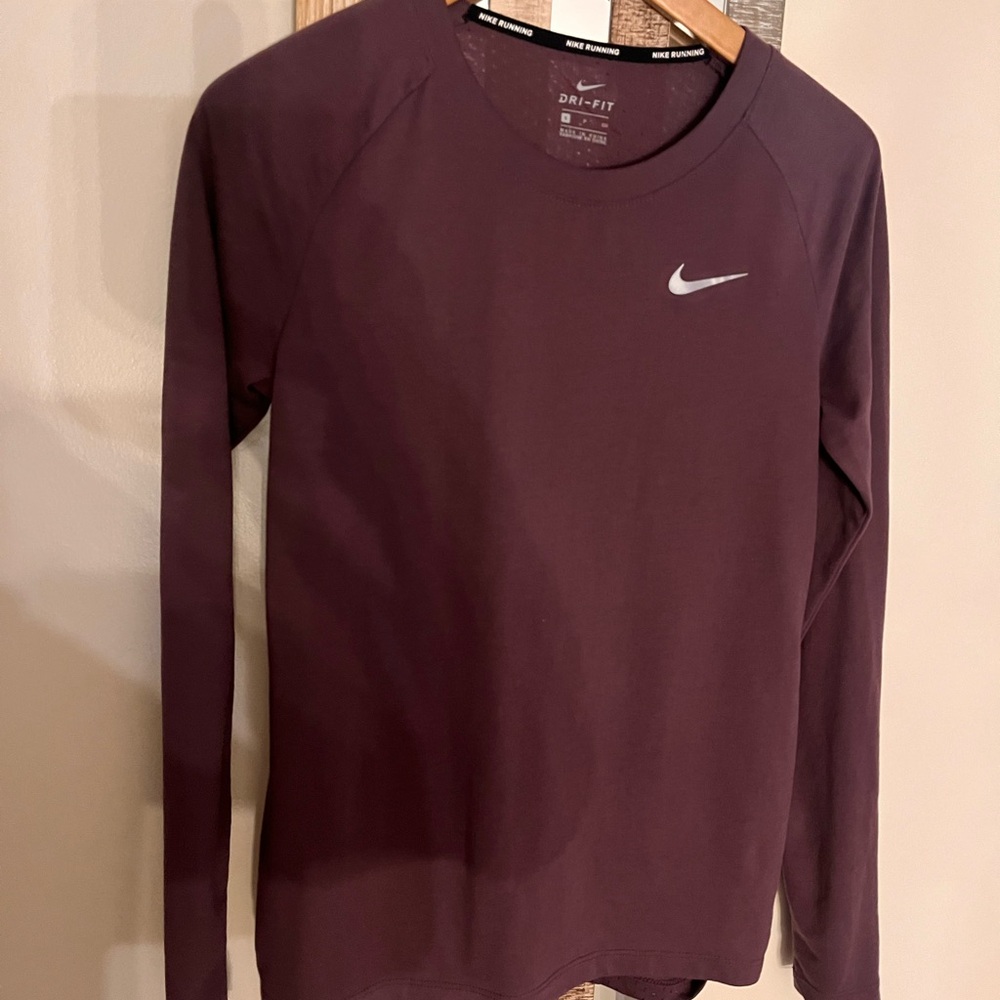 Nike Burgundy Long Sleeve Top with White Logo S